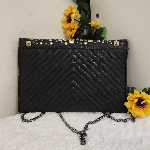 Black Studded Crossbody Bag with Chain Strap - Picture 6 of 8